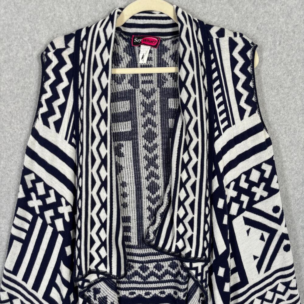 Sweater Cardigan Vest Womens Large Navy White Drape‎ Open Aztec Boho Southwest - Picture 2 of 9